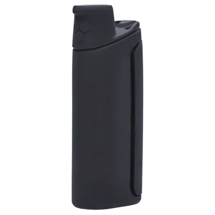 Tall, close-up front view of the matte black X5 One Hitter showing its tapered mouthpiece and slim rectangular body.